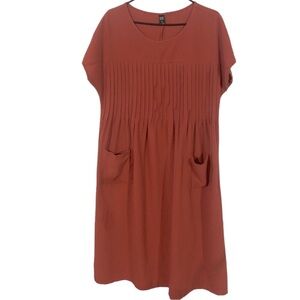 Emery Rose Gauzy Dress Cap Slve. Pockets Midi Lagenlook BoHo Beachy Monochrome M